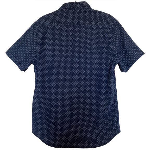 Level Ten Men's Navy Blue Geometric Short Sleeve Button Up Cotton Shirt Large - Picture 4 of 8